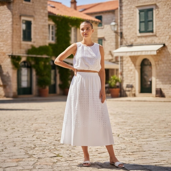 Jennifer & Grace Dresses & Skirts - Jennifer & Grace Two-Piece Set Eyelet  Sleeveless Crop Top and Maxi Skirt Medium